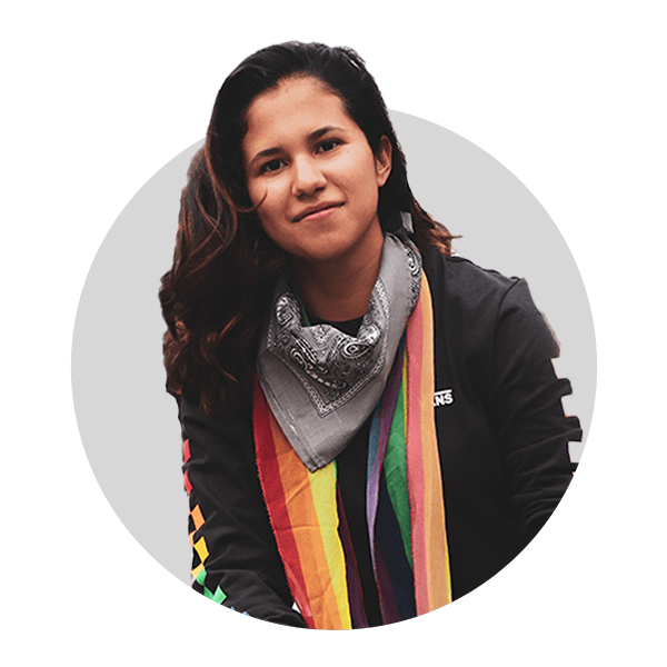 young woman with rainbow flag scarf
